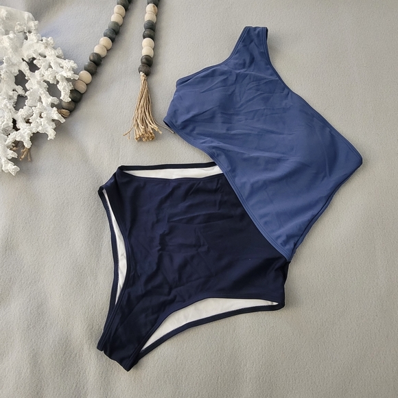 Women One Piece Yellow Cutout One Shoulder Bathing Suit Swimsuit M - Picture 2 of 7